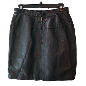 VINTAGE Black Leather, Lined Skirt